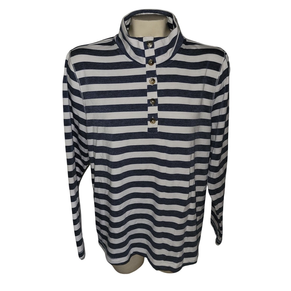 Croft &Barrow Long Sleeve‎ High Neck Nautical Striped Blue/white Momcore Grandma